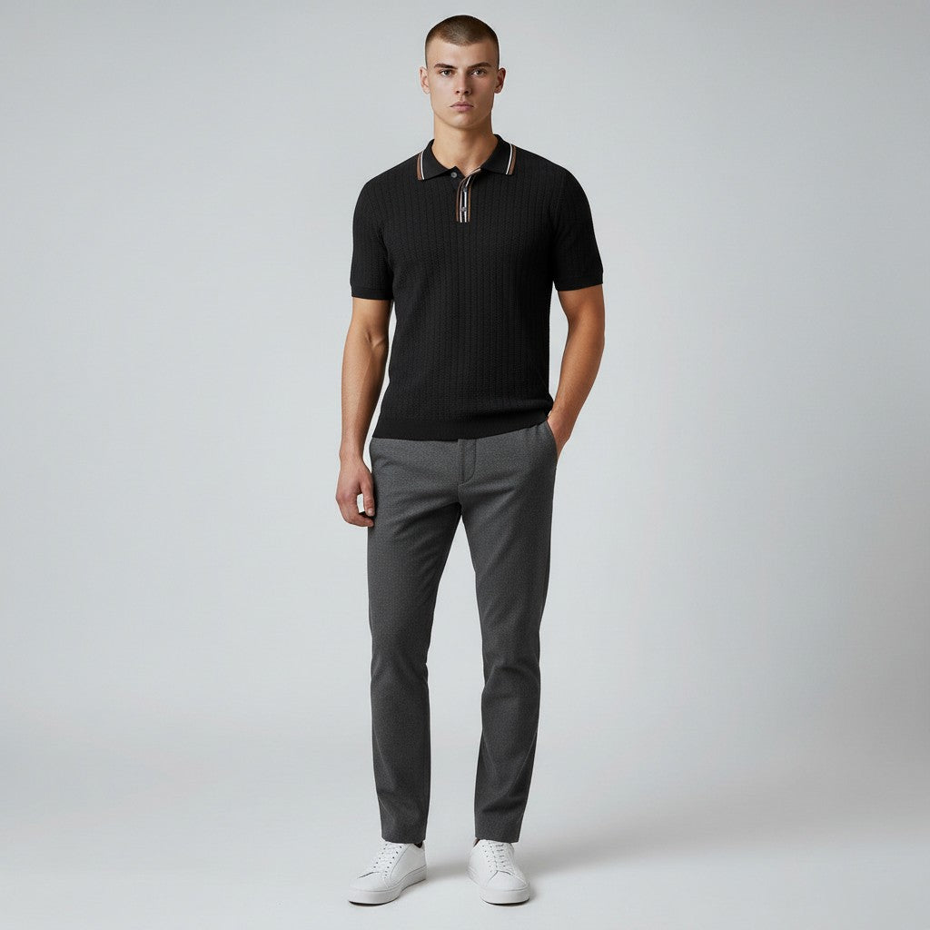 Herren Polohemd mit Chevron-Strick für smart-casual Stil