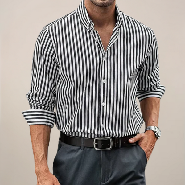 Herren Slim Fit Langarmhemd Gestreift Business Smart Casual