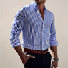 Herren Slim Fit Langarmhemd Gestreift Business Smart Casual