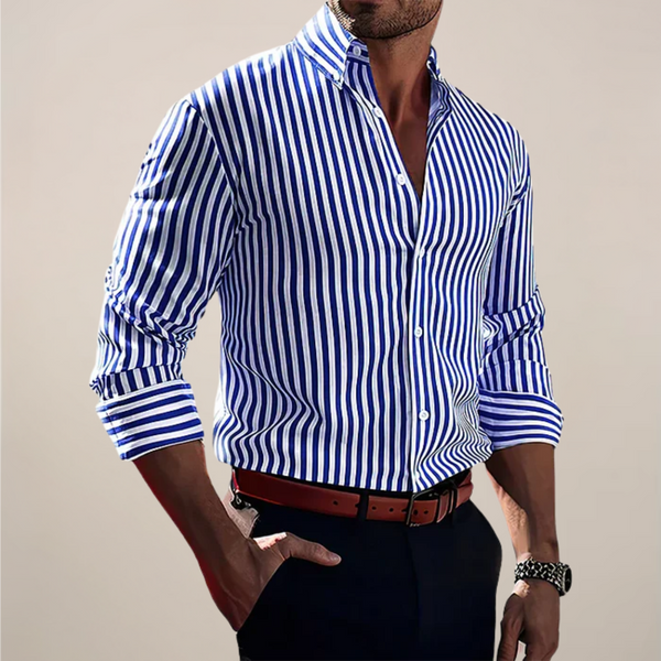 Herren Slim Fit Langarmhemd Gestreift Business Smart Casual