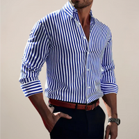Herren Slim Fit Langarmhemd Gestreift Business Smart Casual