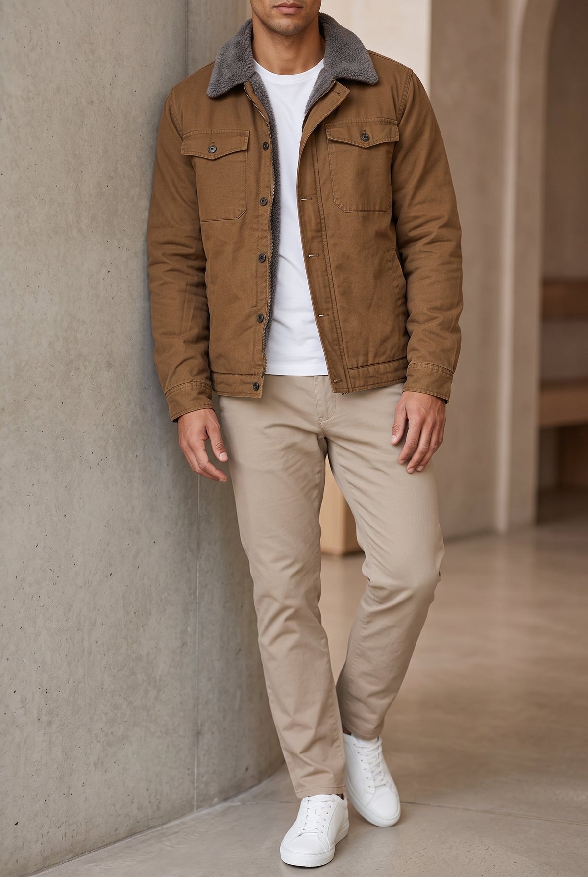 Herren Winterjacke Westernstil Regular Fit Freizeit