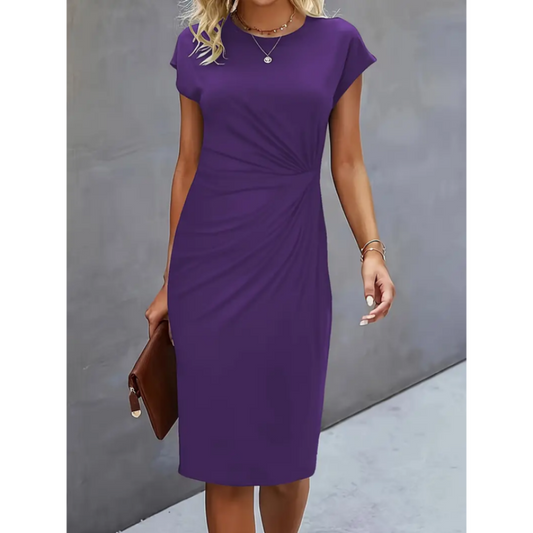 Damen Midikleid Slim Fit Freizeit Kurzarm mit Drapierung