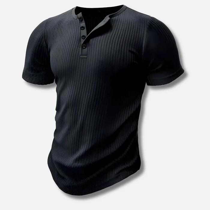 Muscle Fit T-Shirt Herren Figurbetont Freizeit mit Knopfleiste