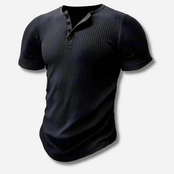 Muscle Fit T-Shirt Herren Figurbetont Freizeit mit Knopfleiste