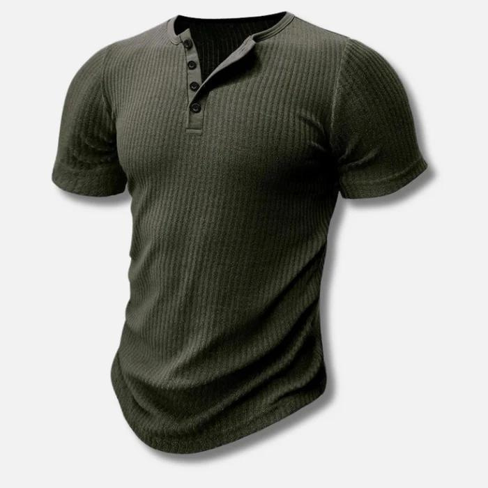 Muscle Fit T-Shirt Herren Figurbetont Freizeit mit Knopfleiste