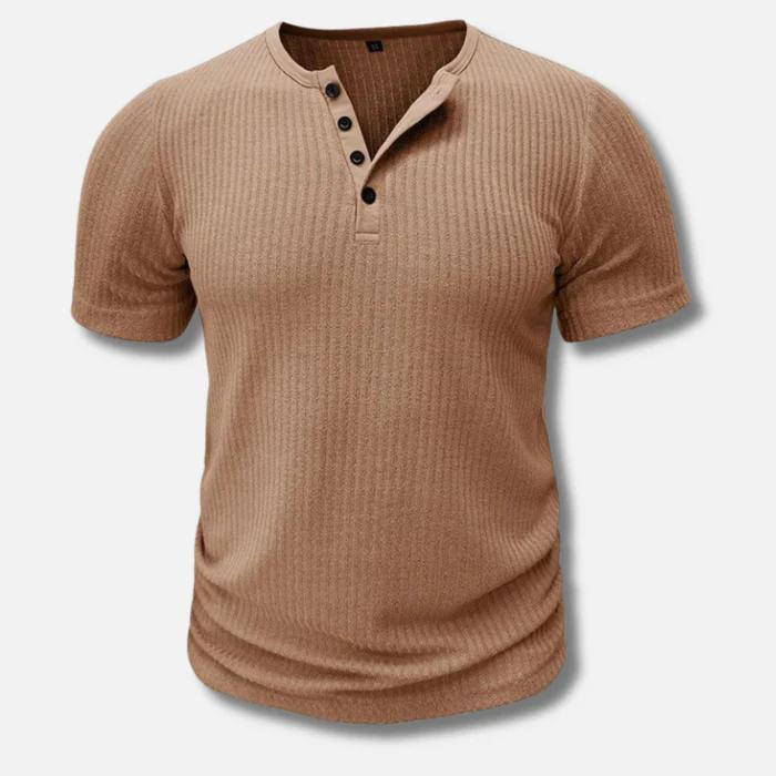 Muscle Fit T-Shirt Herren Figurbetont Freizeit mit Knopfleiste