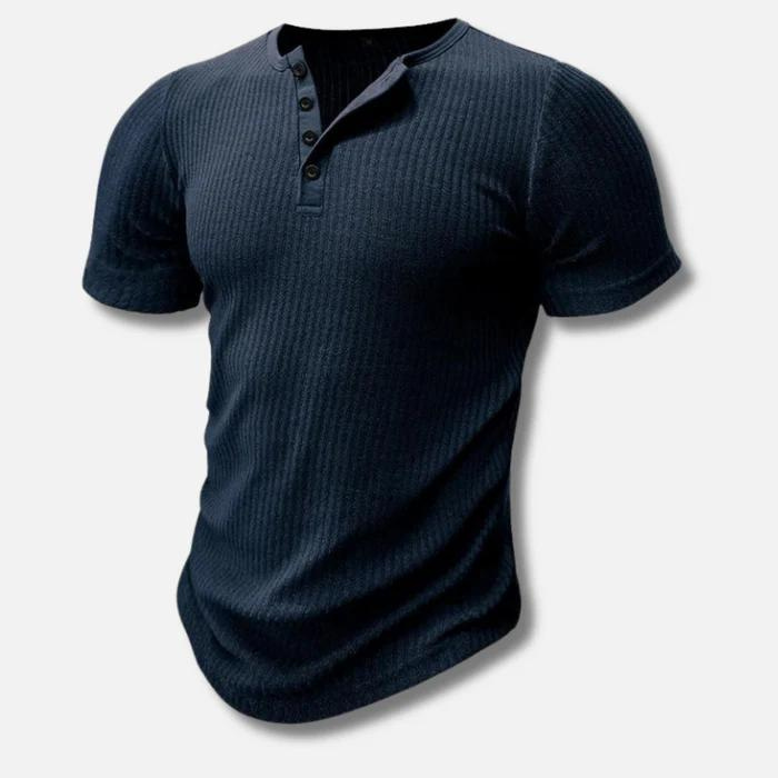 Muscle Fit T-Shirt Herren Figurbetont Freizeit mit Knopfleiste
