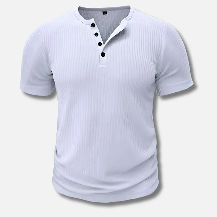 Muscle Fit T-Shirt Herren Figurbetont Freizeit mit Knopfleiste