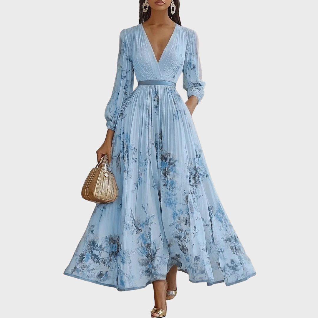 Damen Maxikleid Plissiert Regular Fit Elegant Freizeit