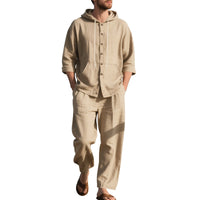Zweiteiler Herren Relaxed Fit Freizeit Sommer mit Kapuze und Knopfleiste