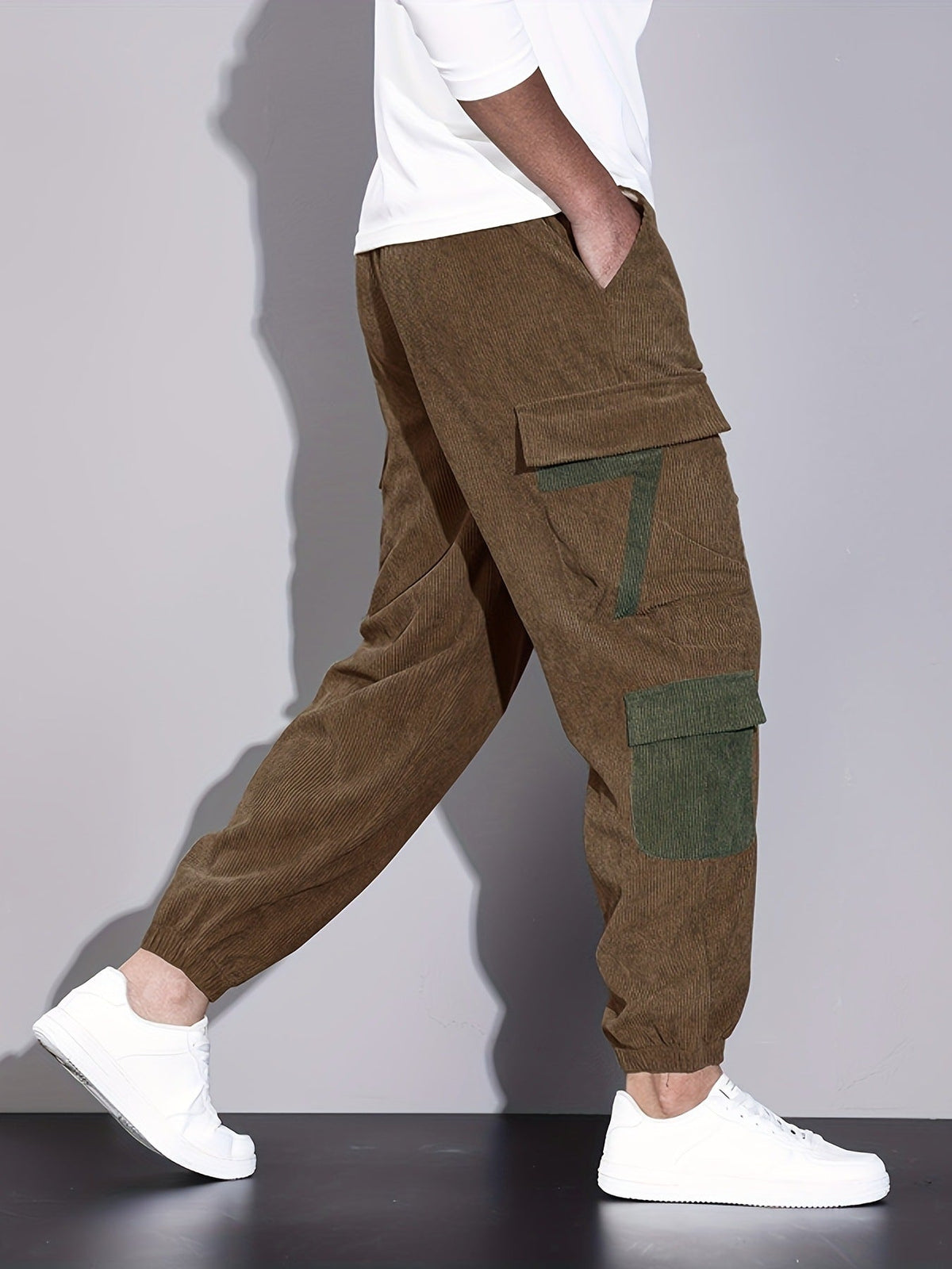 Max - Herren Cordhose Cargo Jogginghose Relaxed Fit Freizeit