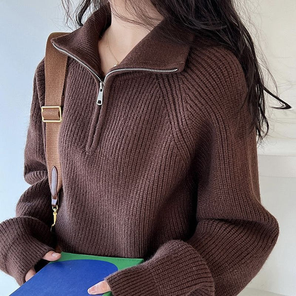 Damen Oversize Pullover Quarter-Zip Freizeit