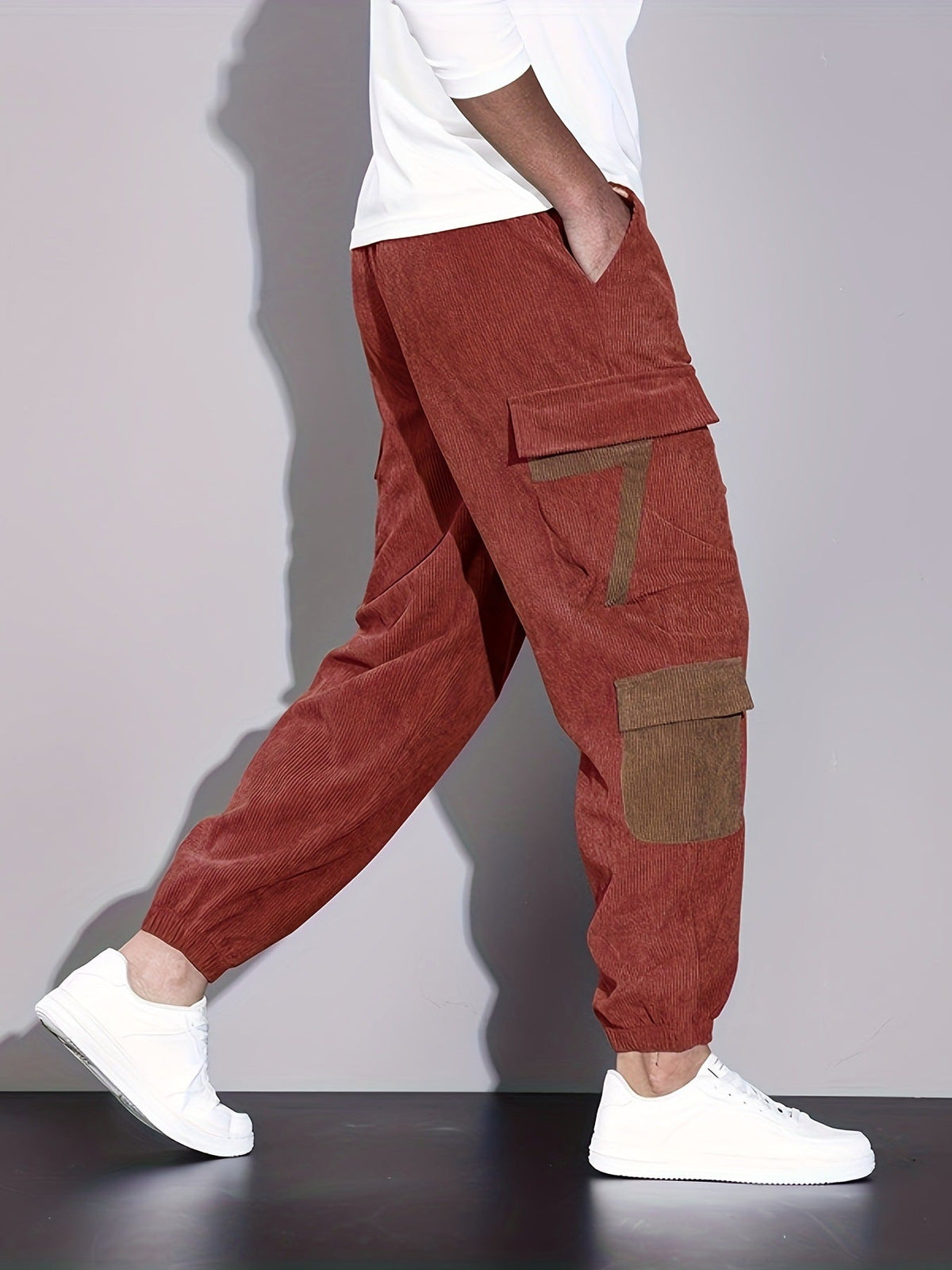 Max - Herren Cordhose Cargo Jogginghose Relaxed Fit Freizeit