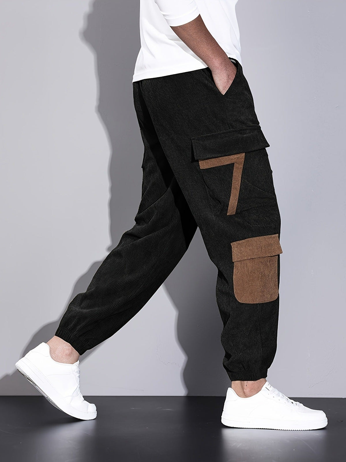 Max - Herren Cordhose Cargo Jogginghose Relaxed Fit Freizeit