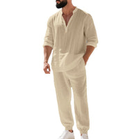Zweiteiler Herren Relaxed Fit Freizeit Baumwolle Knopfleiste