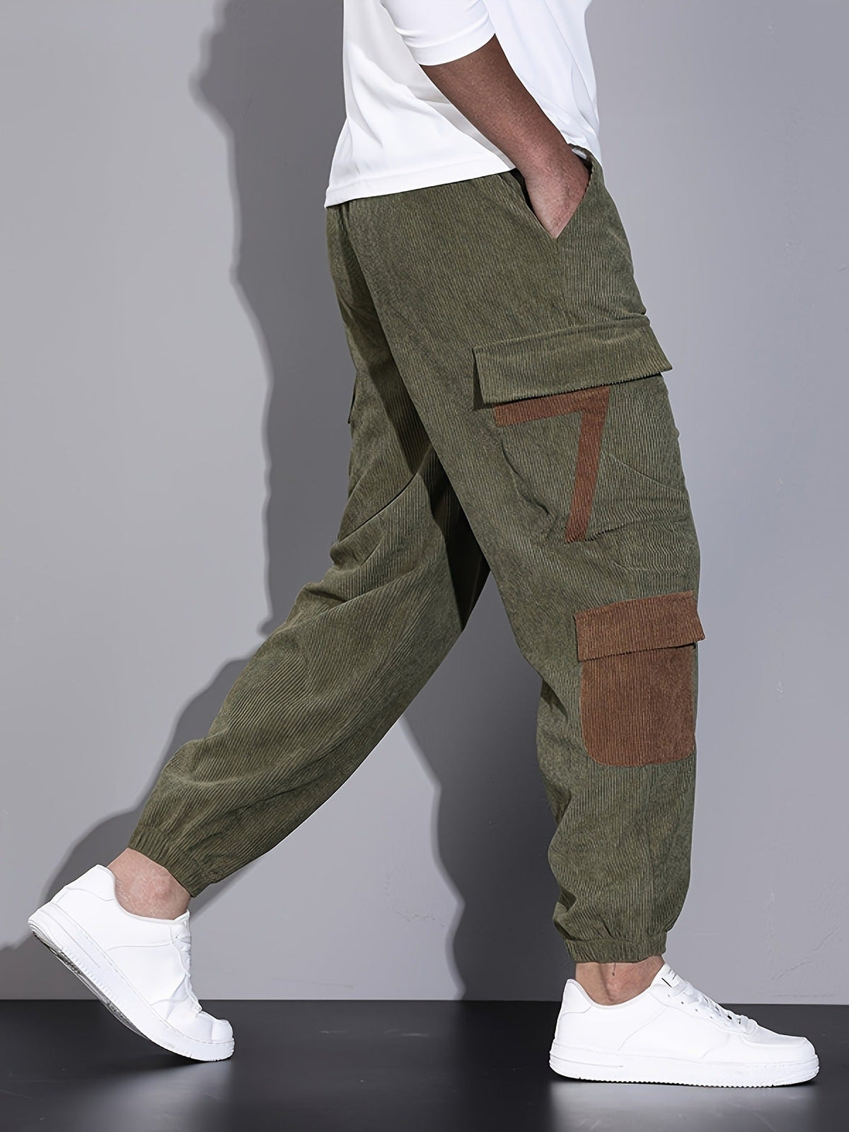 Max - Herren Cordhose Cargo Jogginghose Relaxed Fit Freizeit