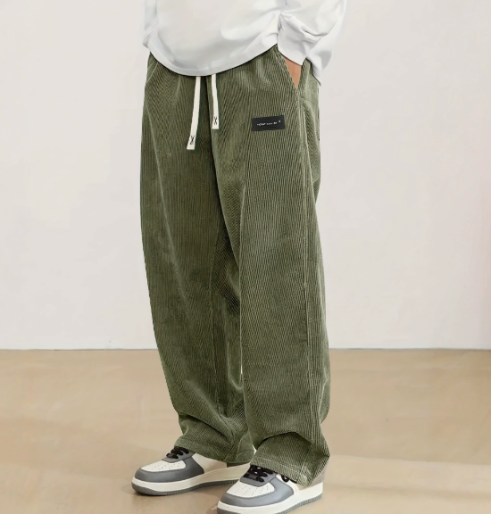 Kordhose für Herren | Weites Bein mit Elastischem Bund | Bequeme Passform für Alltag und Freizeit