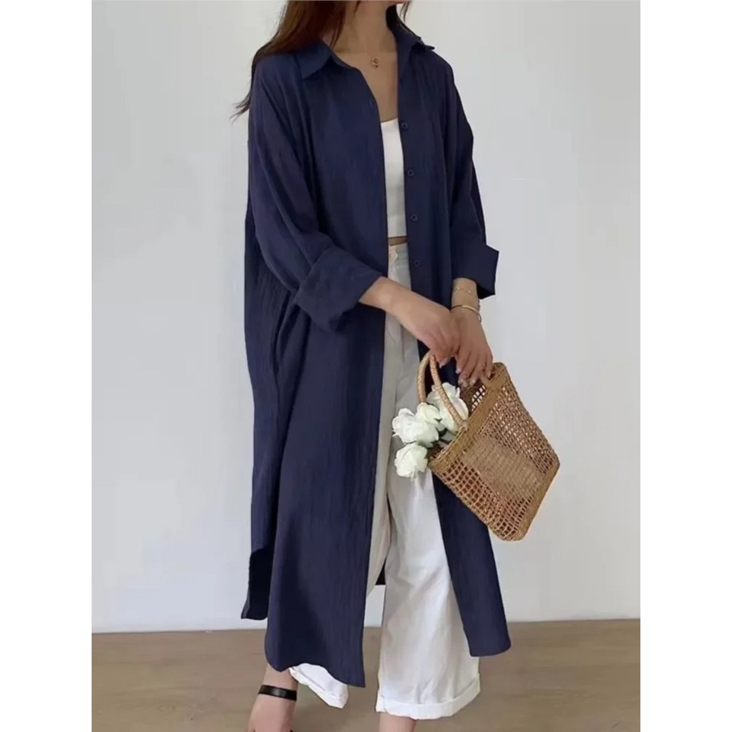 Damen Hemdkleid Oversize Langarm Lässig Freizeit