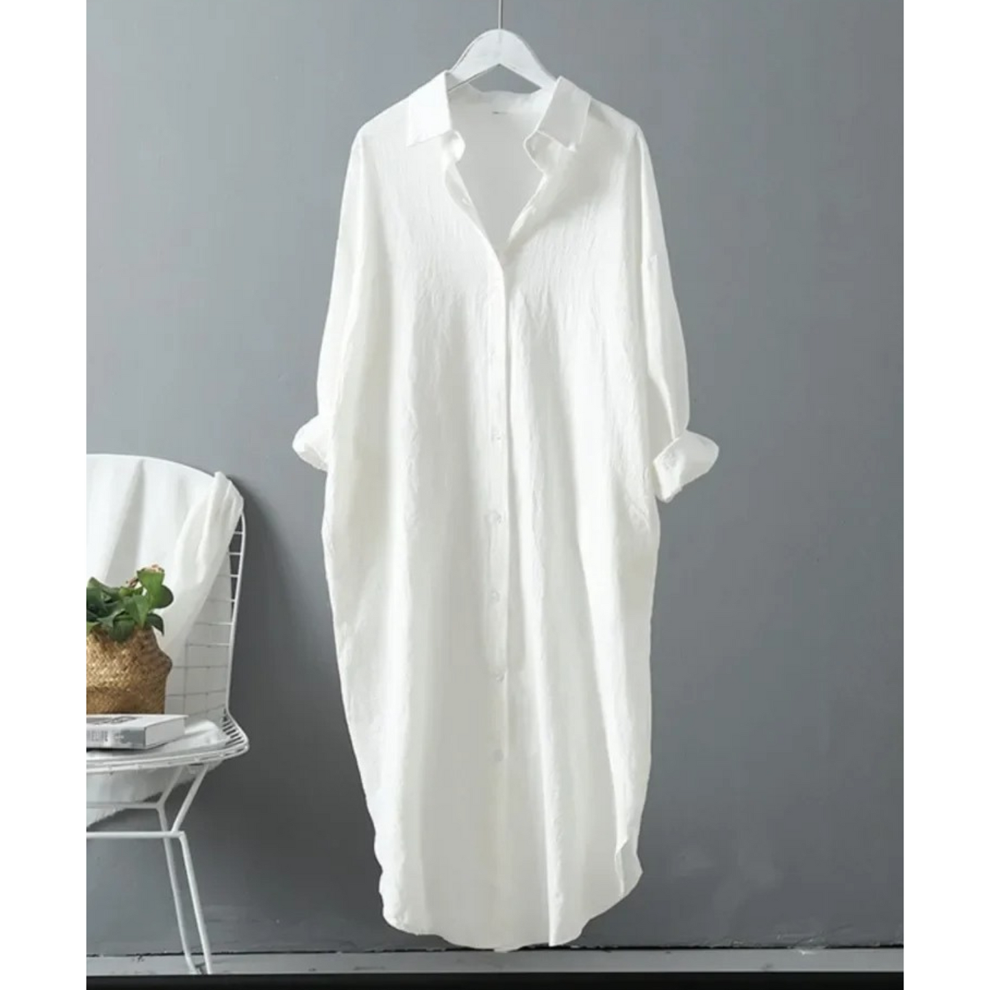 Damen Hemdkleid Oversize Langarm Lässig Freizeit