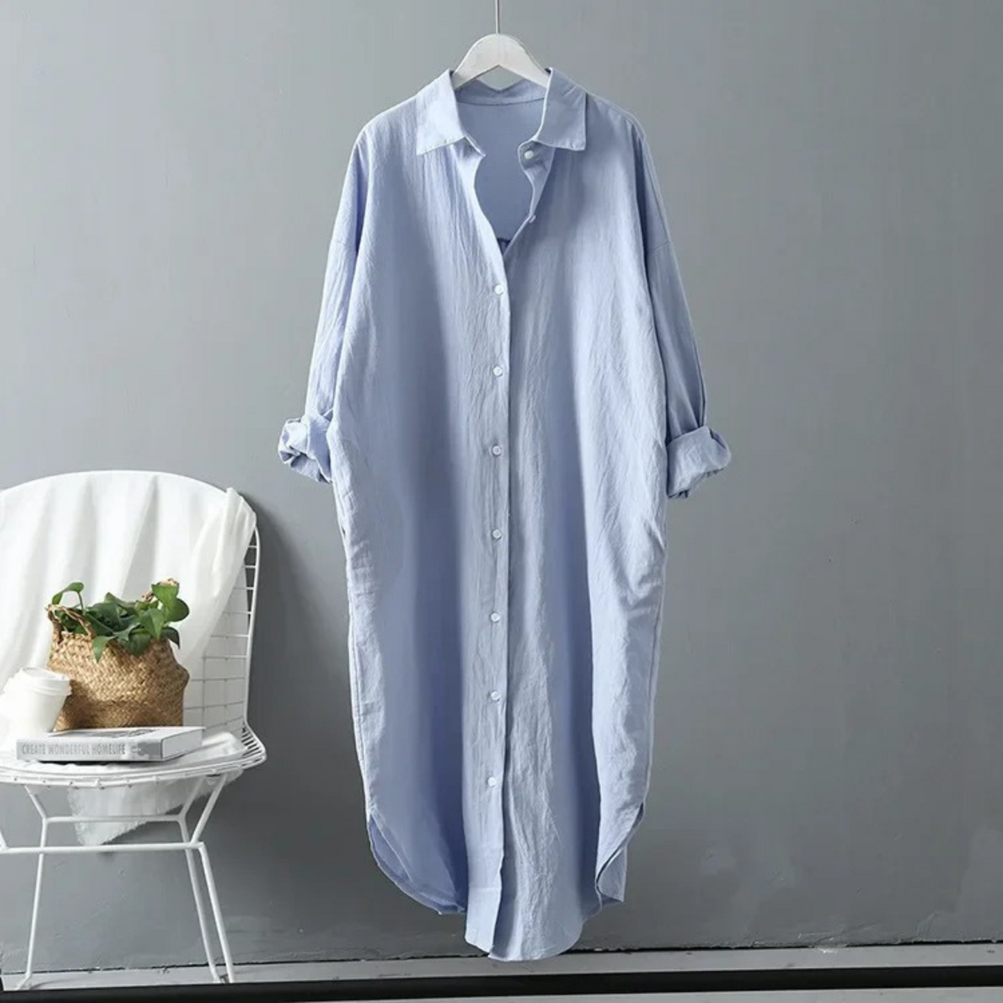 Damen Hemdkleid Oversize Langarm Lässig Freizeit