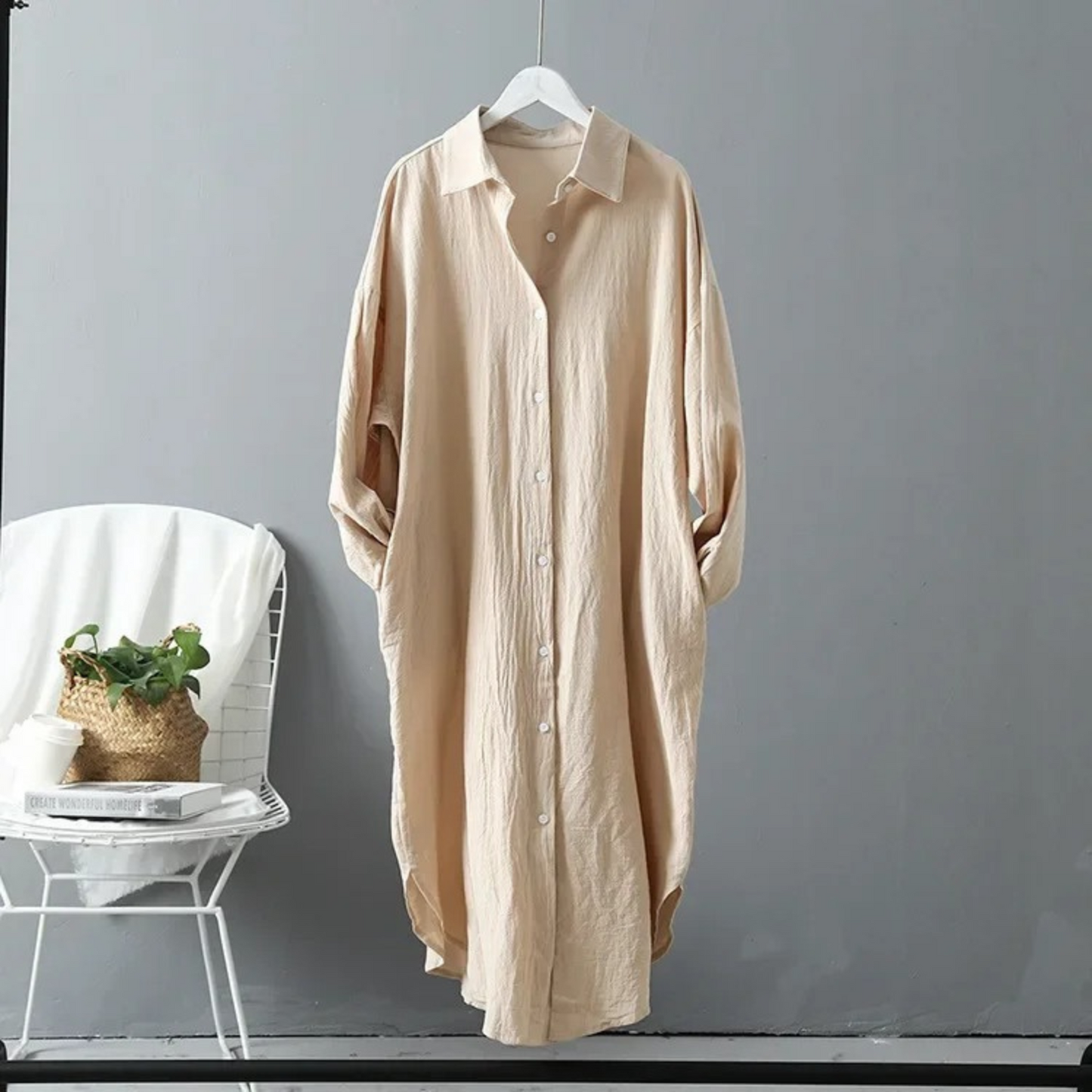 Damen Hemdkleid Oversize Langarm Lässig Freizeit