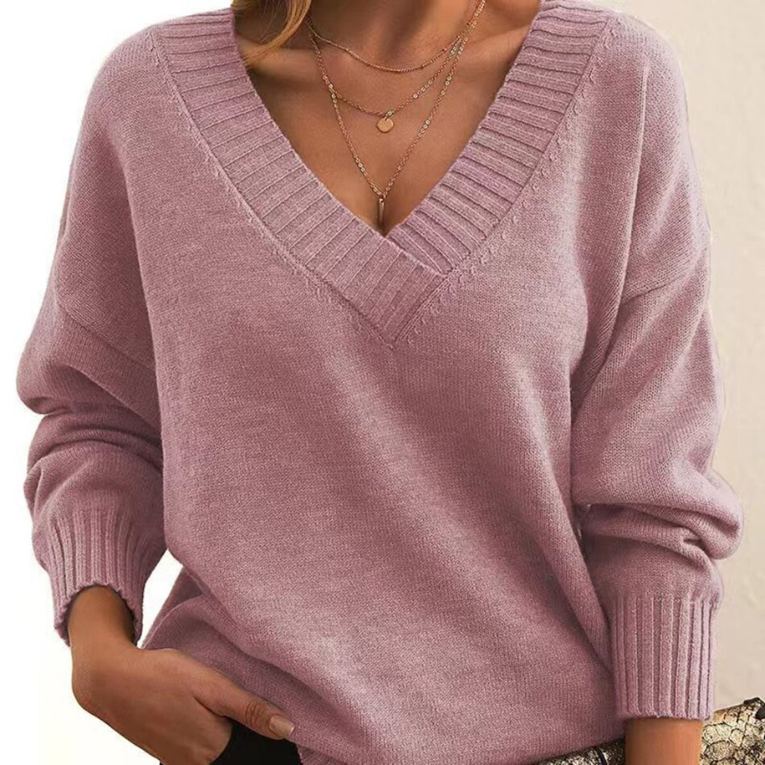 Damen Pullover Relaxed Fit Casual mit V-Ausschnitt