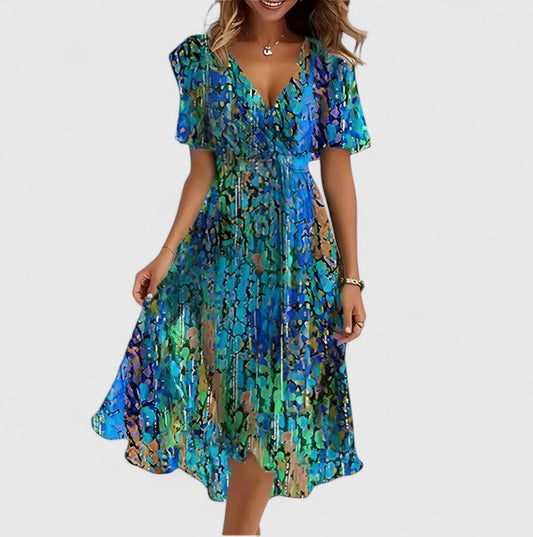Damen Kurzkleid Slim Fit Freizeit Elegant Florales Muster