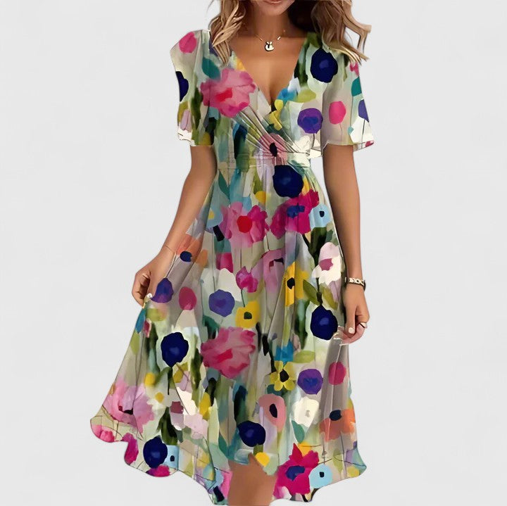 Damen Kurzkleid Slim Fit Freizeit Elegant Florales Muster