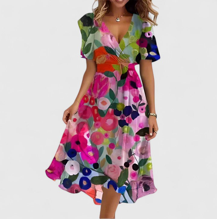 Damen Kurzkleid Slim Fit Freizeit Elegant Florales Muster
