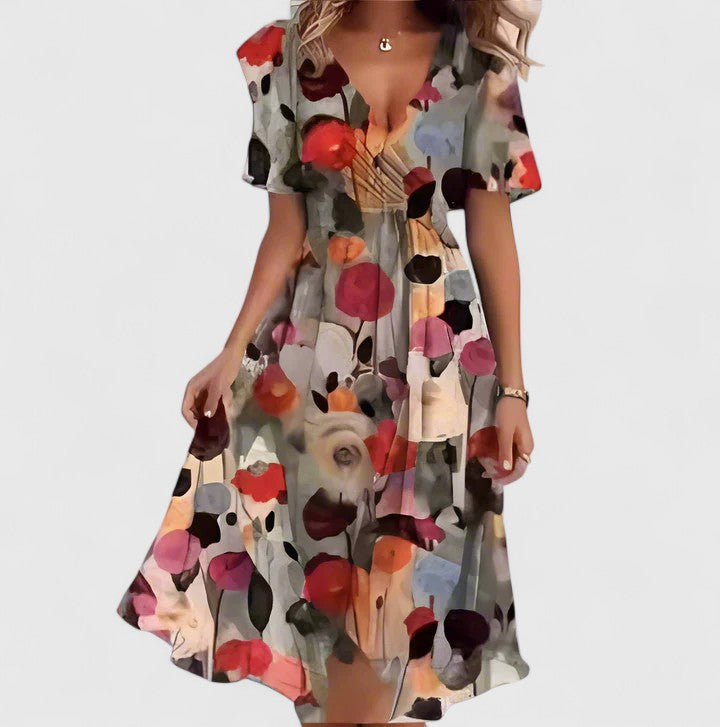 Damen Kurzkleid Slim Fit Freizeit Elegant Florales Muster