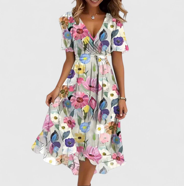Damen Kurzkleid Slim Fit Freizeit Elegant Florales Muster