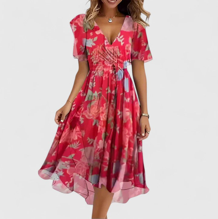 Damen Kurzkleid Slim Fit Freizeit Elegant Florales Muster