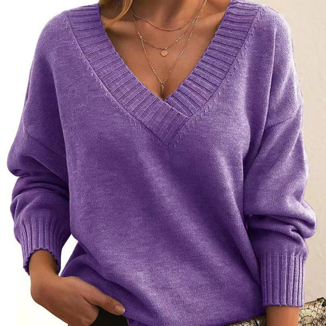 Damen Pullover Relaxed Fit Casual mit V-Ausschnitt