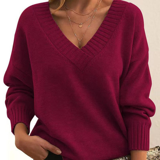 Damen Pullover Relaxed Fit Casual mit V-Ausschnitt