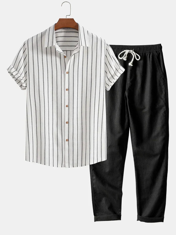 Zweiteiler Herren Sommer – Gestreiftes Hemd & Kombihose Set | Herren Set Sommer, Lässig & Stilvoll