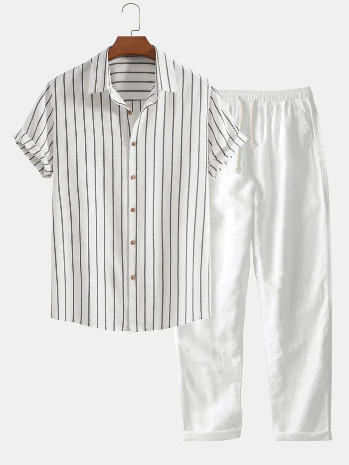 Zweiteiler Herren Sommer – Gestreiftes Hemd & Kombihose Set | Herren Set Sommer, Lässig & Stilvoll