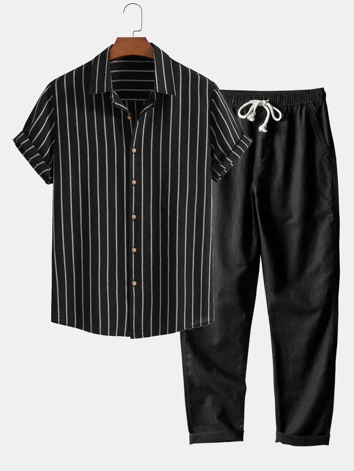 Zweiteiler Herren Sommer – Gestreiftes Hemd & Kombihose Set | Herren Set Sommer, Lässig & Stilvoll