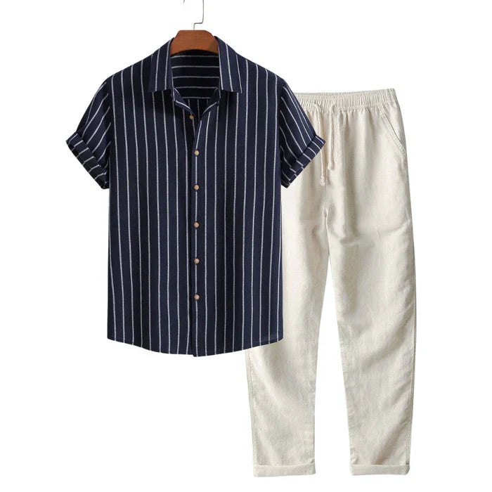 Zweiteiler Herren Sommer – Gestreiftes Hemd & Kombihose Set | Herren Set Sommer, Lässig & Stilvoll