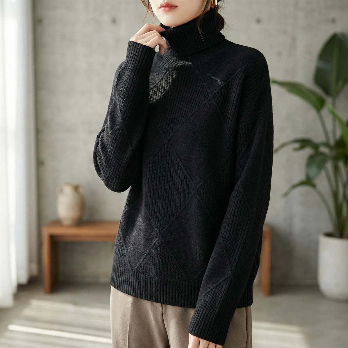 Damen Rollkragenpullover Weite Passform Casual Winter