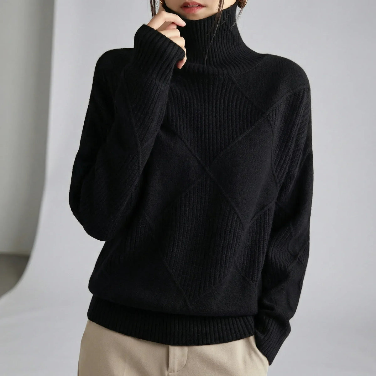 Damen Rollkragenpullover Weite Passform Casual Winter