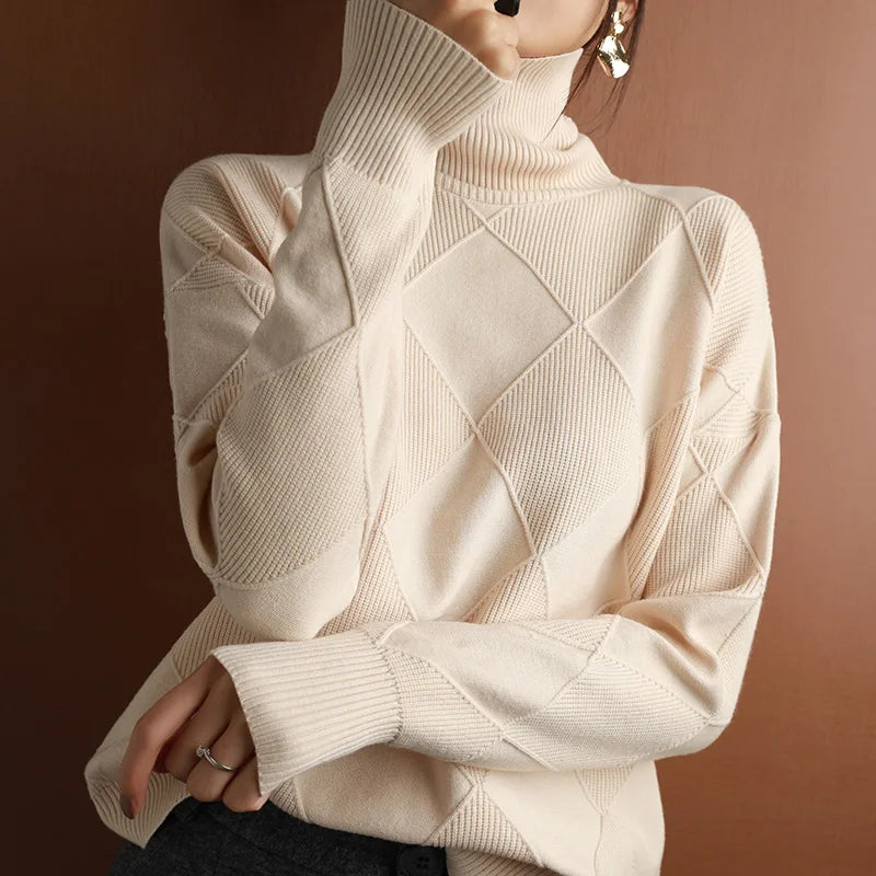 Damen Ripp-Pullover Relaxed Fit Freizeit Turtleneck
