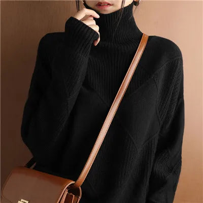 Damen Ripp-Pullover Relaxed Fit Freizeit Turtleneck