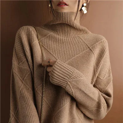 Damen Ripp-Pullover Relaxed Fit Freizeit Turtleneck