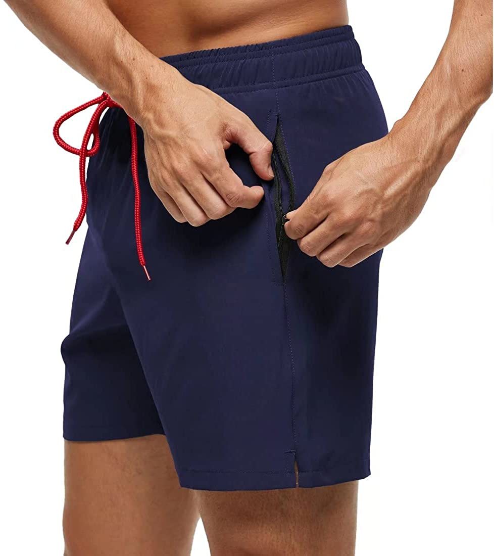 Herren Badehose Regular Fit Freizeit mit Reißverschlusstasche und Kordelzug