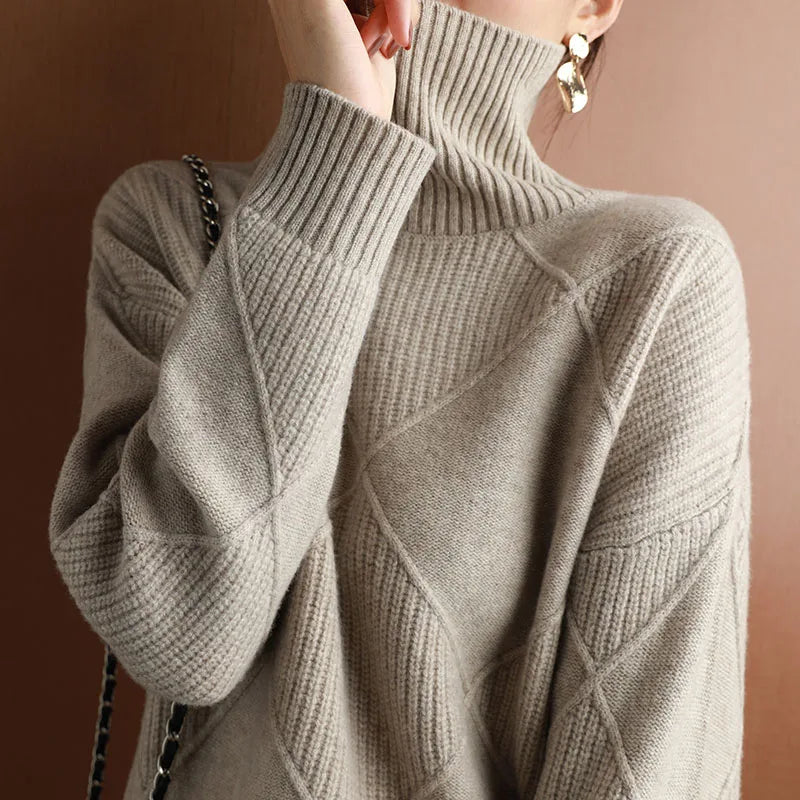 Damen Ripp-Pullover Relaxed Fit Freizeit Turtleneck