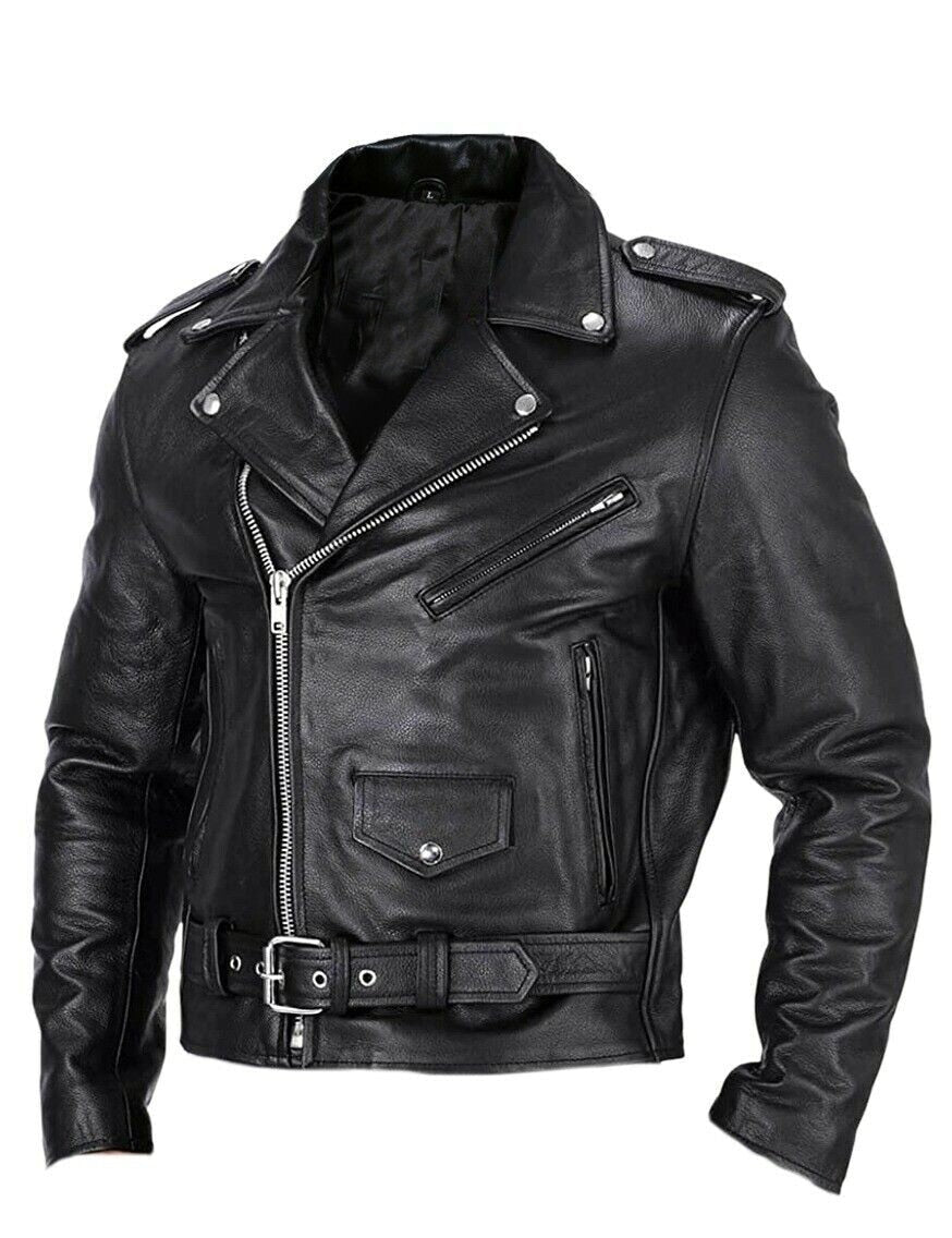 Slim Fit Herren Motorradjacke mit Stehkragen aus veganem Leder