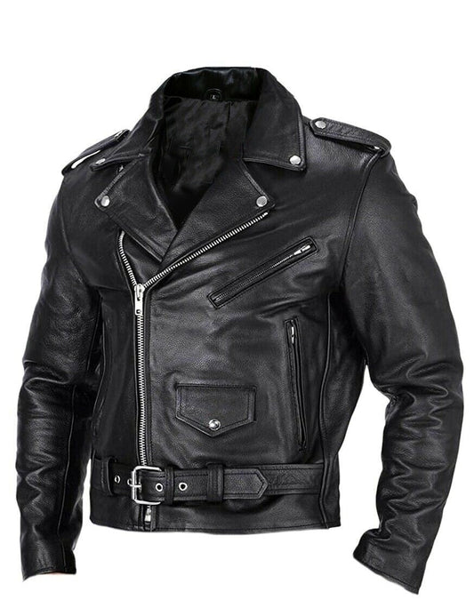 Slim Fit Herren Motorradjacke mit Stehkragen aus veganem Leder