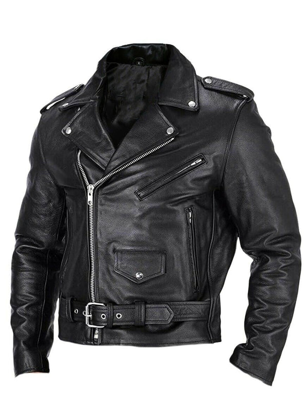 Slim Fit Herren Motorradjacke mit Stehkragen aus veganem Leder