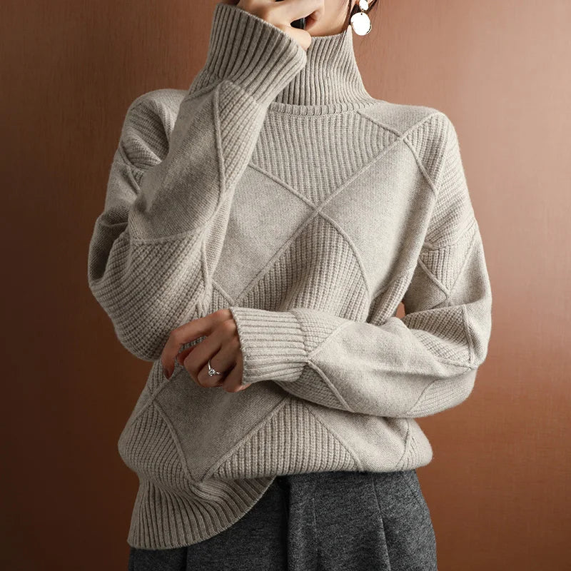 Damen Ripp-Pullover Relaxed Fit Freizeit Turtleneck